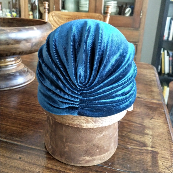 Teal Velvet Turban Hair Covering - Picture 5 of 5